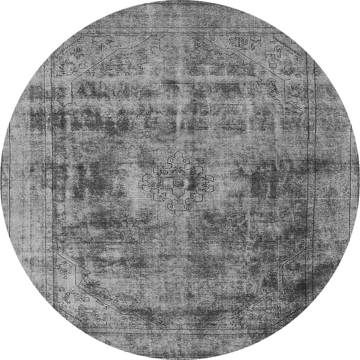 Round Machine Washable Oriental Gray Industrial Rug, wshurb2138gry