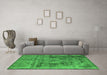 Machine Washable Oriental Green Industrial Area Rugs in a Living Room,, wshurb2138grn