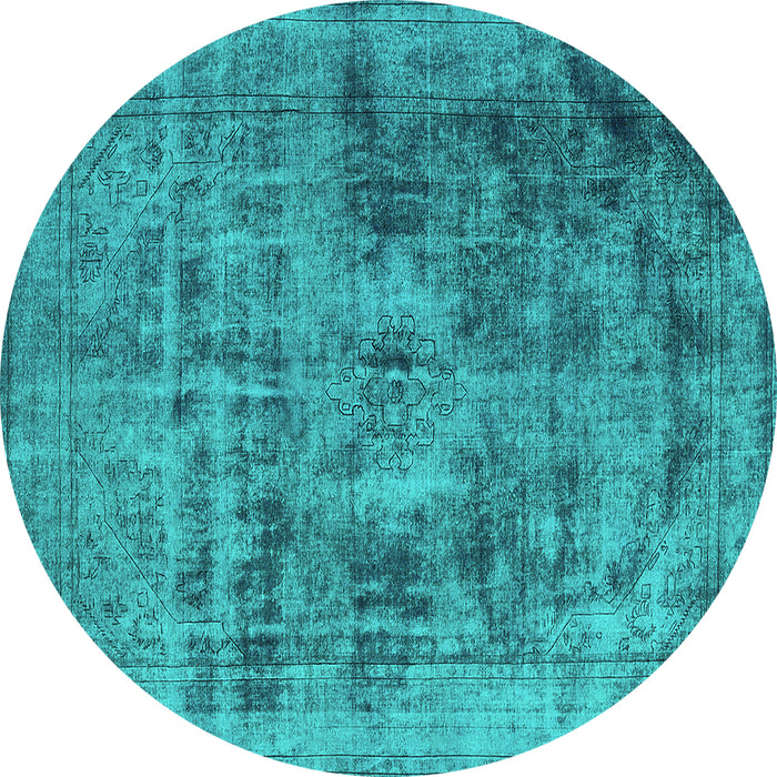 Round Machine Washable Oriental Turquoise Industrial Area Rugs, wshurb2138turq