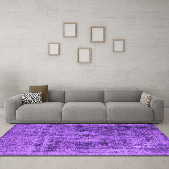 Machine Washable Oriental Purple Industrial Area Rugs in a Living Room, wshurb2138pur