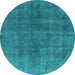 Round Oriental Turquoise Industrial Rug, urb2139turq