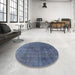 Round Mid-Century Modern Purple Navy Blue Oriental Rug in a Office, urb2139