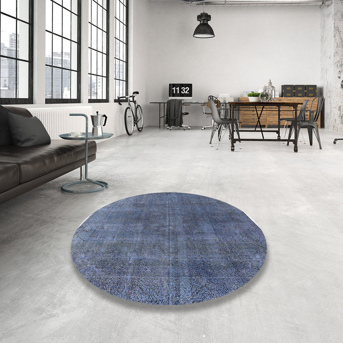 Round Machine Washable Industrial Modern Purple Navy Blue Rug in a Office, wshurb2139