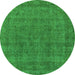 Round Machine Washable Oriental Green Industrial Area Rugs, wshurb2140grn