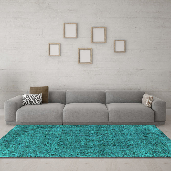 Machine Washable Oriental Turquoise Industrial Area Rugs in a Living Room,, wshurb2140turq
