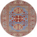 Round Machine Washable Industrial Modern Chestnut Red Rug, wshurb2141