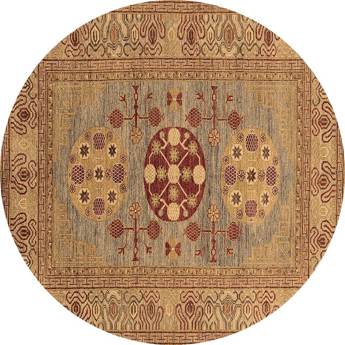 Round Machine Washable Oriental Brown Industrial Rug, wshurb2141brn