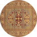 Round Machine Washable Oriental Brown Industrial Rug, wshurb2141brn
