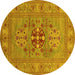 Round Machine Washable Oriental Yellow Industrial Rug, wshurb2141yw