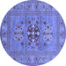 Round Machine Washable Oriental Blue Industrial Rug, wshurb2141blu