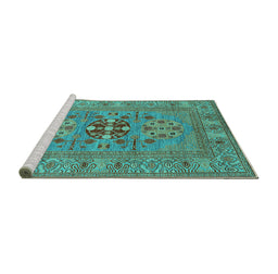 Sideview of Machine Washable Oriental Turquoise Industrial Area Rugs, wshurb2141turq