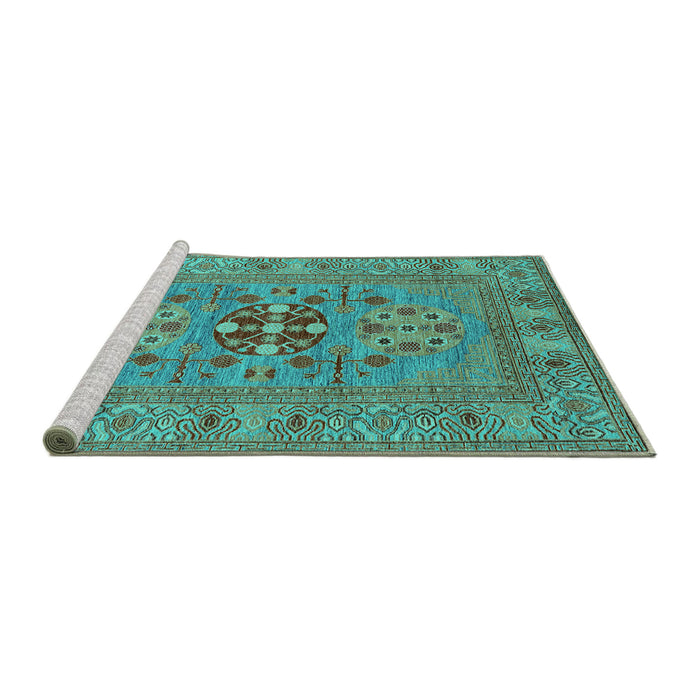 Sideview of Machine Washable Oriental Turquoise Industrial Area Rugs, wshurb2141turq