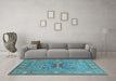 Machine Washable Oriental Light Blue Industrial Rug in a Living Room, wshurb2141lblu