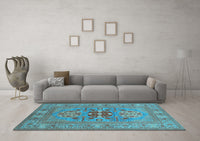 Machine Washable Oriental Light Blue Industrial Rug, wshurb2141lblu