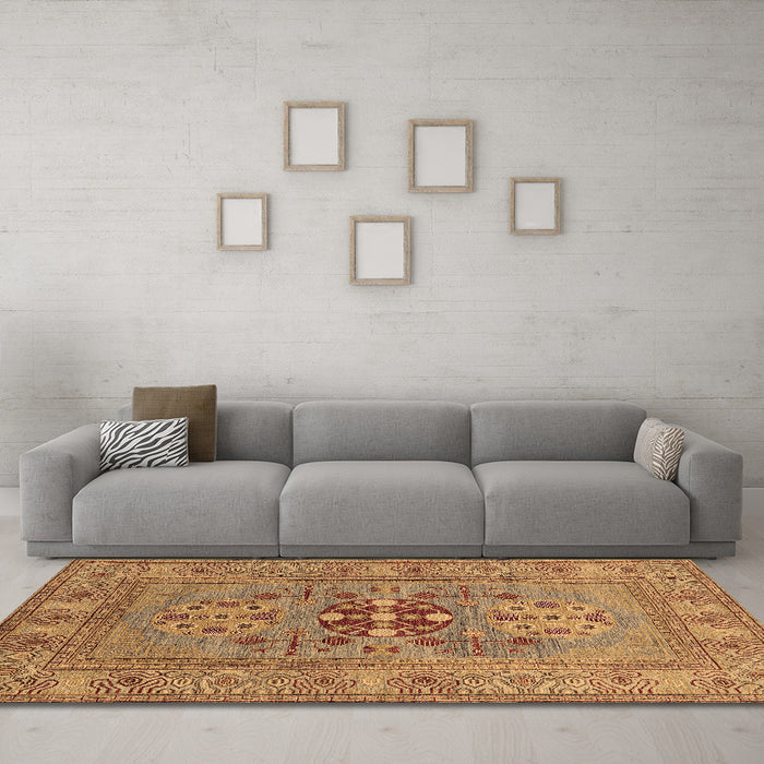 Machine Washable Oriental Brown Industrial Rug in a Living Room,, wshurb2141brn