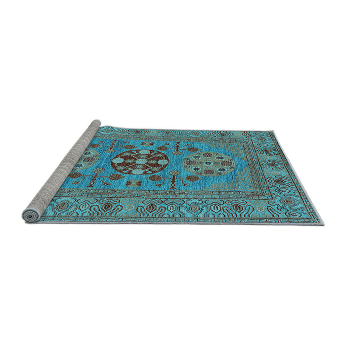 Sideview of Machine Washable Oriental Light Blue Industrial Rug, wshurb2141lblu