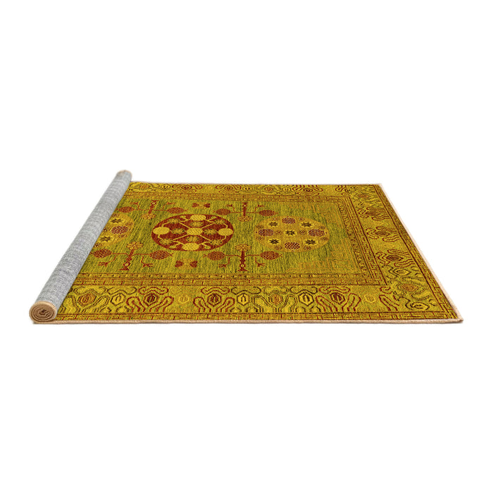 Sideview of Machine Washable Oriental Yellow Industrial Rug, wshurb2141yw