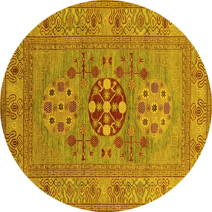Round Oriental Yellow Industrial Rug, urb2141yw