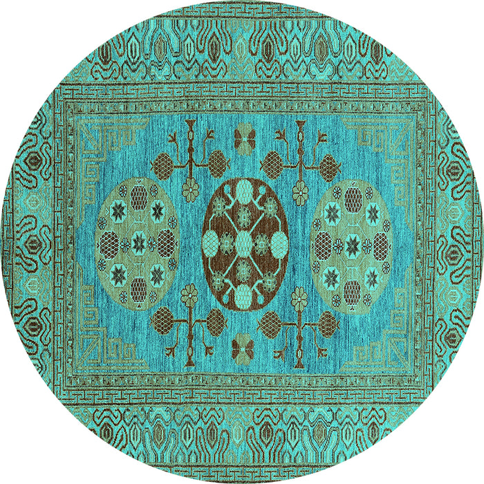 Round Machine Washable Oriental Turquoise Industrial Area Rugs, wshurb2141turq