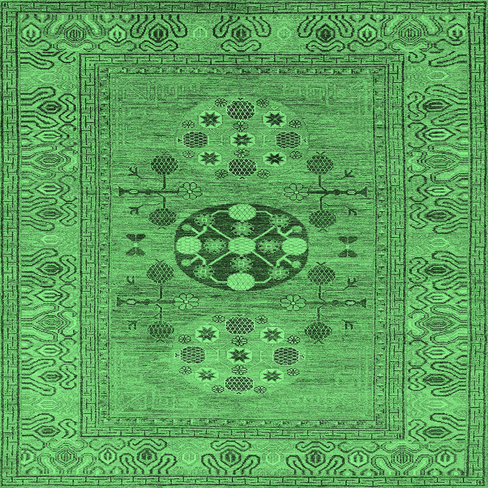 Square Machine Washable Oriental Emerald Green Industrial Area Rugs, wshurb2141emgrn