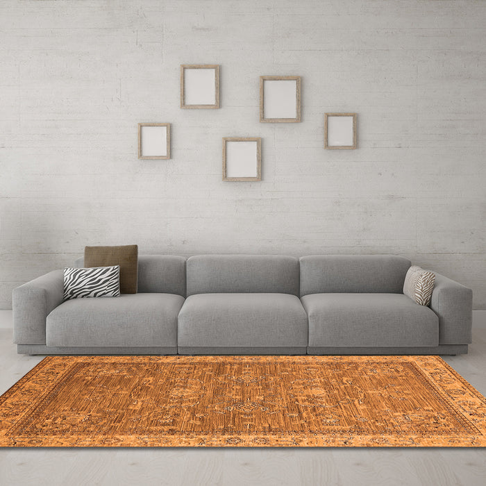 Machine Washable Oriental Orange Industrial Area Rugs in a Living Room, wshurb2142org