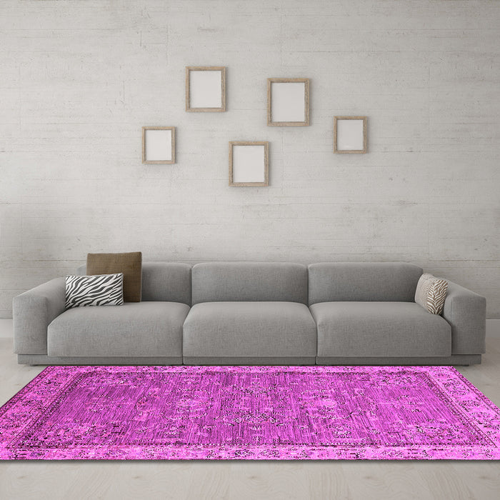 Machine Washable Oriental Pink Industrial Rug in a Living Room, wshurb2142pnk