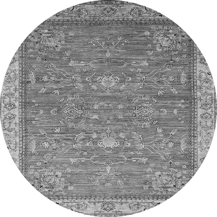 Round Machine Washable Oriental Gray Industrial Rug, wshurb2142gry
