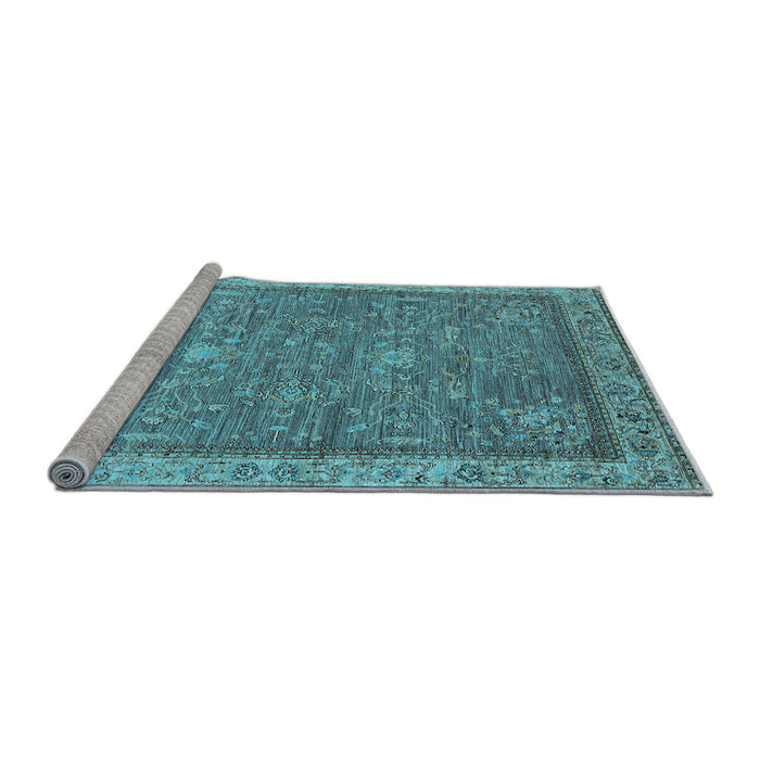 Sideview of Machine Washable Oriental Light Blue Industrial Rug, wshurb2142lblu