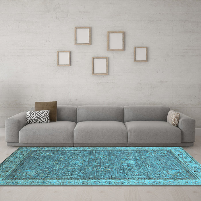 Machine Washable Oriental Light Blue Industrial Rug in a Living Room, wshurb2142lblu