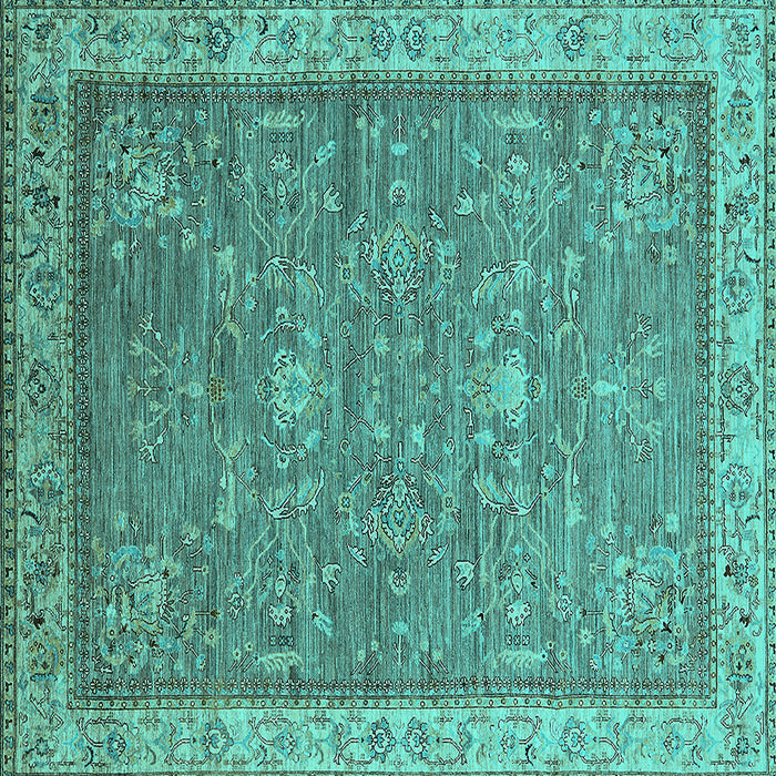 Square Machine Washable Oriental Turquoise Industrial Area Rugs, wshurb2142turq