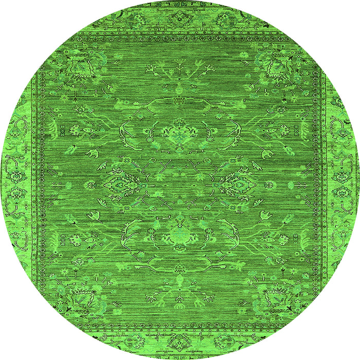 Round Machine Washable Oriental Green Industrial Area Rugs, wshurb2142grn