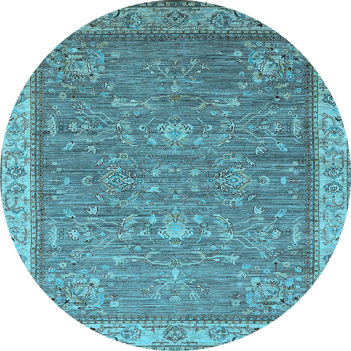 Round Machine Washable Oriental Light Blue Industrial Rug, wshurb2142lblu