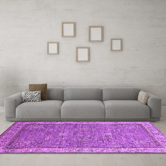 Machine Washable Oriental Purple Industrial Area Rugs in a Living Room, wshurb2142pur