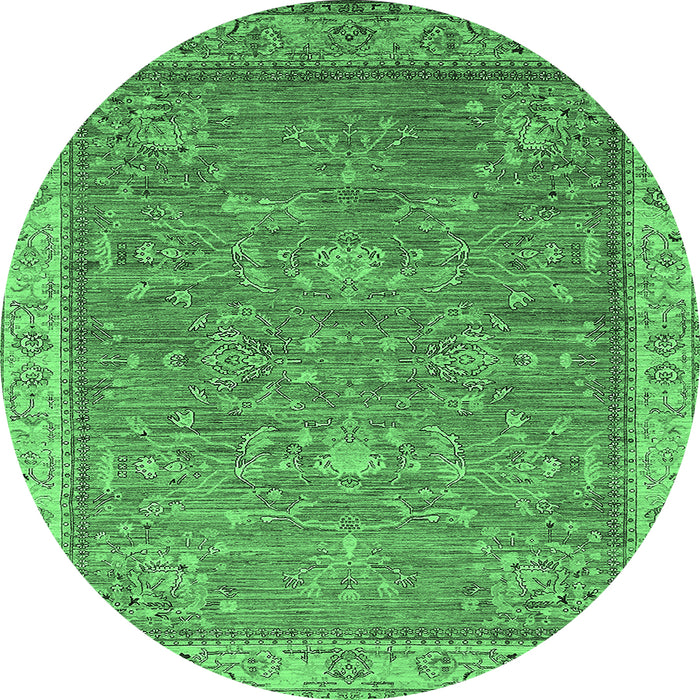 Round Machine Washable Oriental Emerald Green Industrial Area Rugs, wshurb2142emgrn