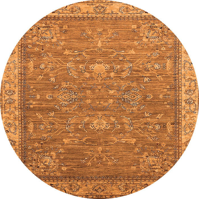 Round Machine Washable Oriental Orange Industrial Area Rugs, wshurb2142org