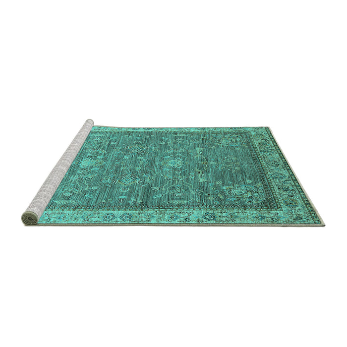 Sideview of Machine Washable Oriental Turquoise Industrial Area Rugs, wshurb2142turq