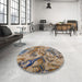 Round Mid-Century Modern Brown Oriental Rug in a Office, urb2143