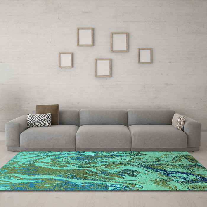 Machine Washable Oriental Turquoise Industrial Area Rugs in a Living Room,, wshurb2143turq