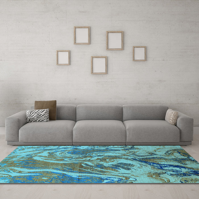 Machine Washable Oriental Light Blue Industrial Rug in a Living Room, wshurb2143lblu