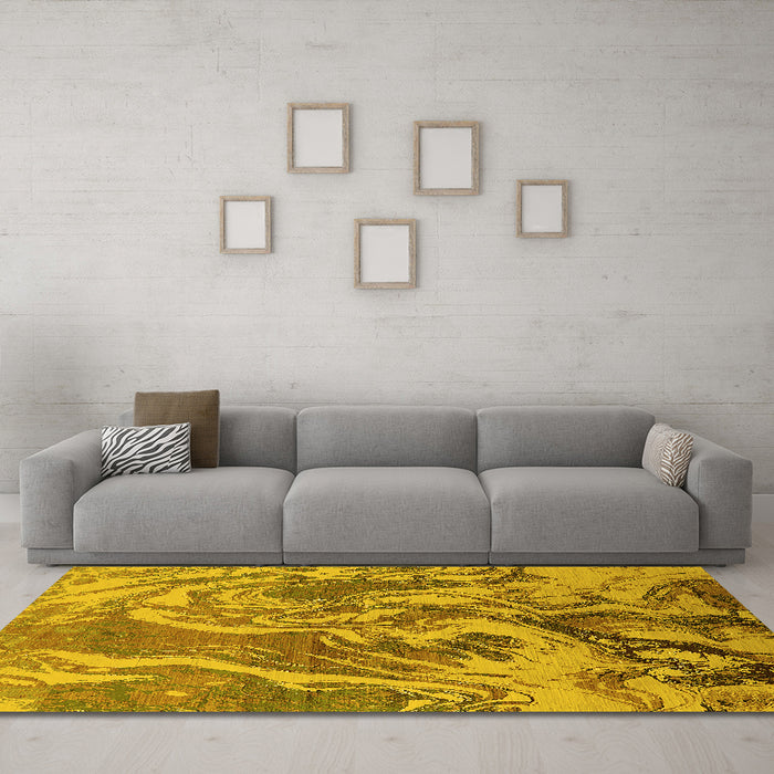 Machine Washable Oriental Yellow Industrial Rug in a Living Room, wshurb2143yw