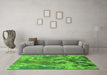 Machine Washable Oriental Green Industrial Area Rugs in a Living Room,, wshurb2143grn