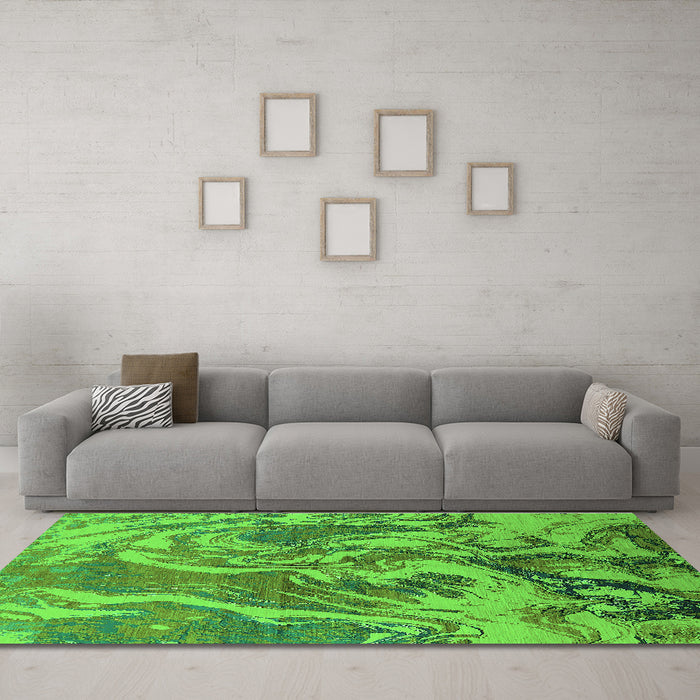 Machine Washable Oriental Green Industrial Area Rugs in a Living Room,, wshurb2143grn
