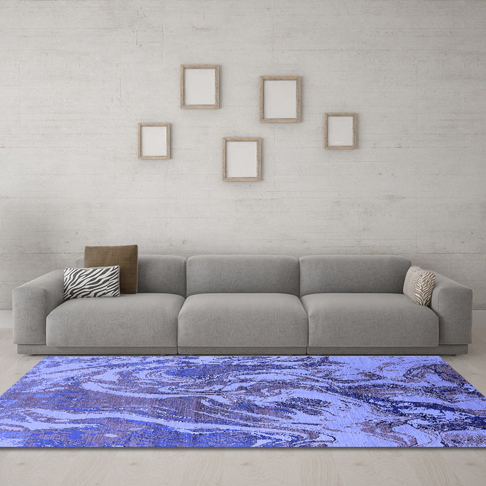 Machine Washable Oriental Blue Industrial Rug in a Living Room, wshurb2143blu