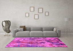 Machine Washable Oriental Pink Industrial Rug in a Living Room, wshurb2143pnk