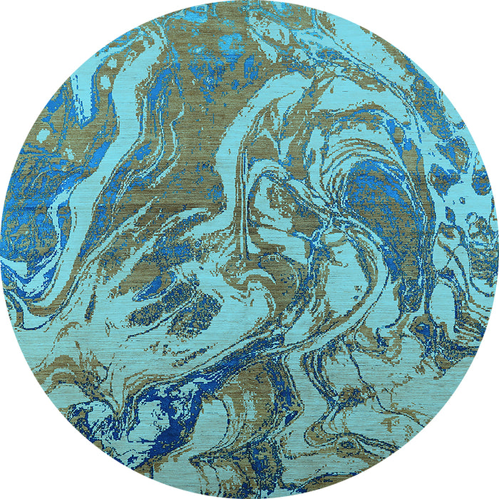 Round Machine Washable Oriental Light Blue Industrial Rug, wshurb2143lblu