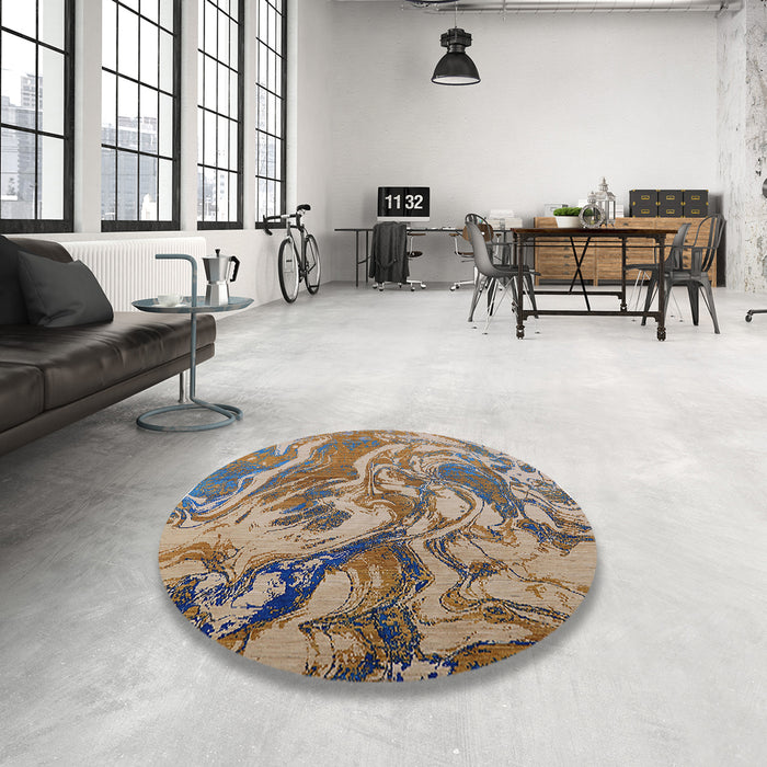 Round Machine Washable Industrial Modern Brown Rug in a Office, wshurb2143