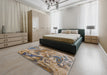 Mid-Century Modern Brown Oriental Rug in a Bedroom, urb2143