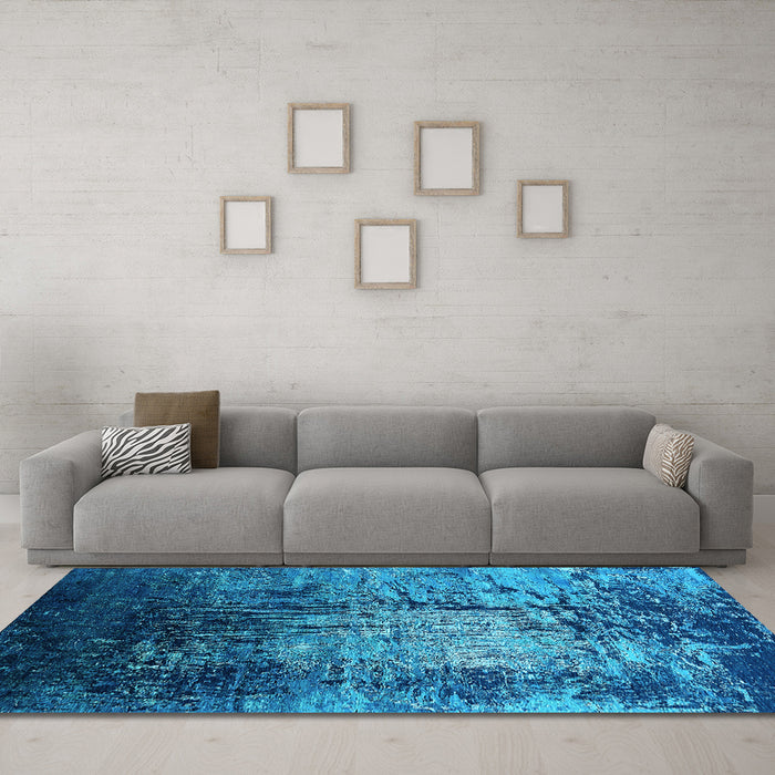 Machine Washable Oriental Light Blue Industrial Rug in a Living Room, wshurb2144lblu