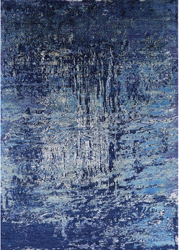 Mid-Century Modern Koi Blue Oriental Rug, urb2144