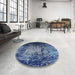 Round Mid-Century Modern Koi Blue Oriental Rug in a Office, urb2144